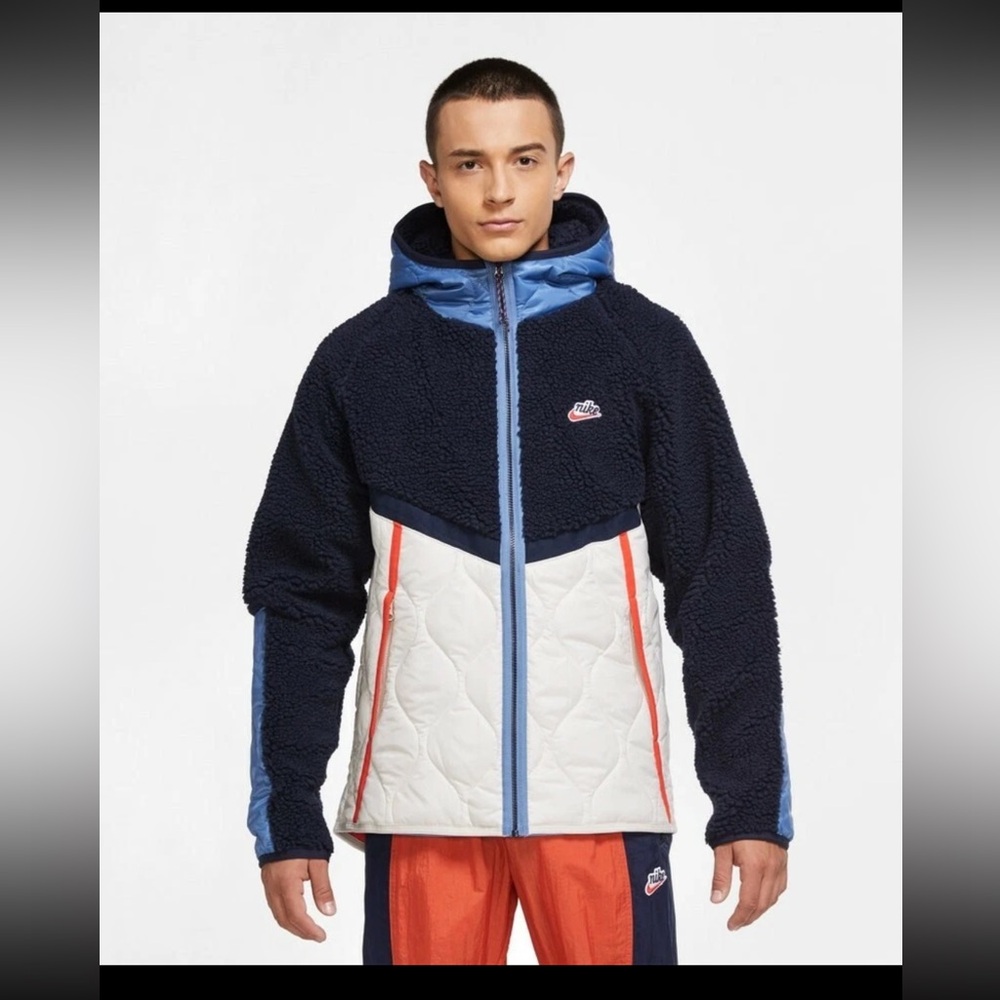 Nike Heritage Fleece Sherpa Thermore Full Zip Insulated Jacket Blue Men's Small